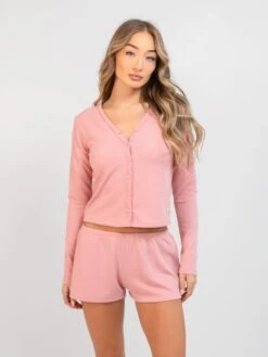 Soft Waffle Cardigan - Rose Pink -Blakely Clothing Store 3307Pink 05D