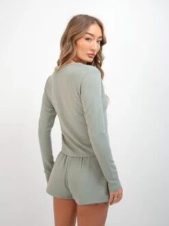 Soft Waffle Cardigan - Sage Green -Blakely Clothing Store 3307Sage 04D