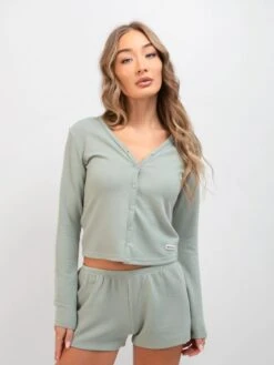 Soft Waffle Cardigan - Sage Green