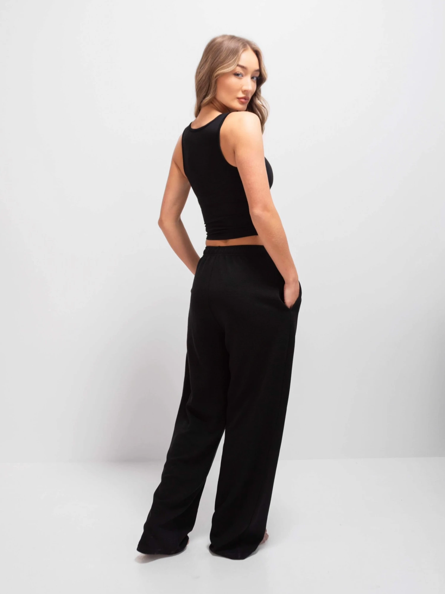Soft Waffle Trousers - Black 4 Soft Waffle Trousers - Black - Image 4