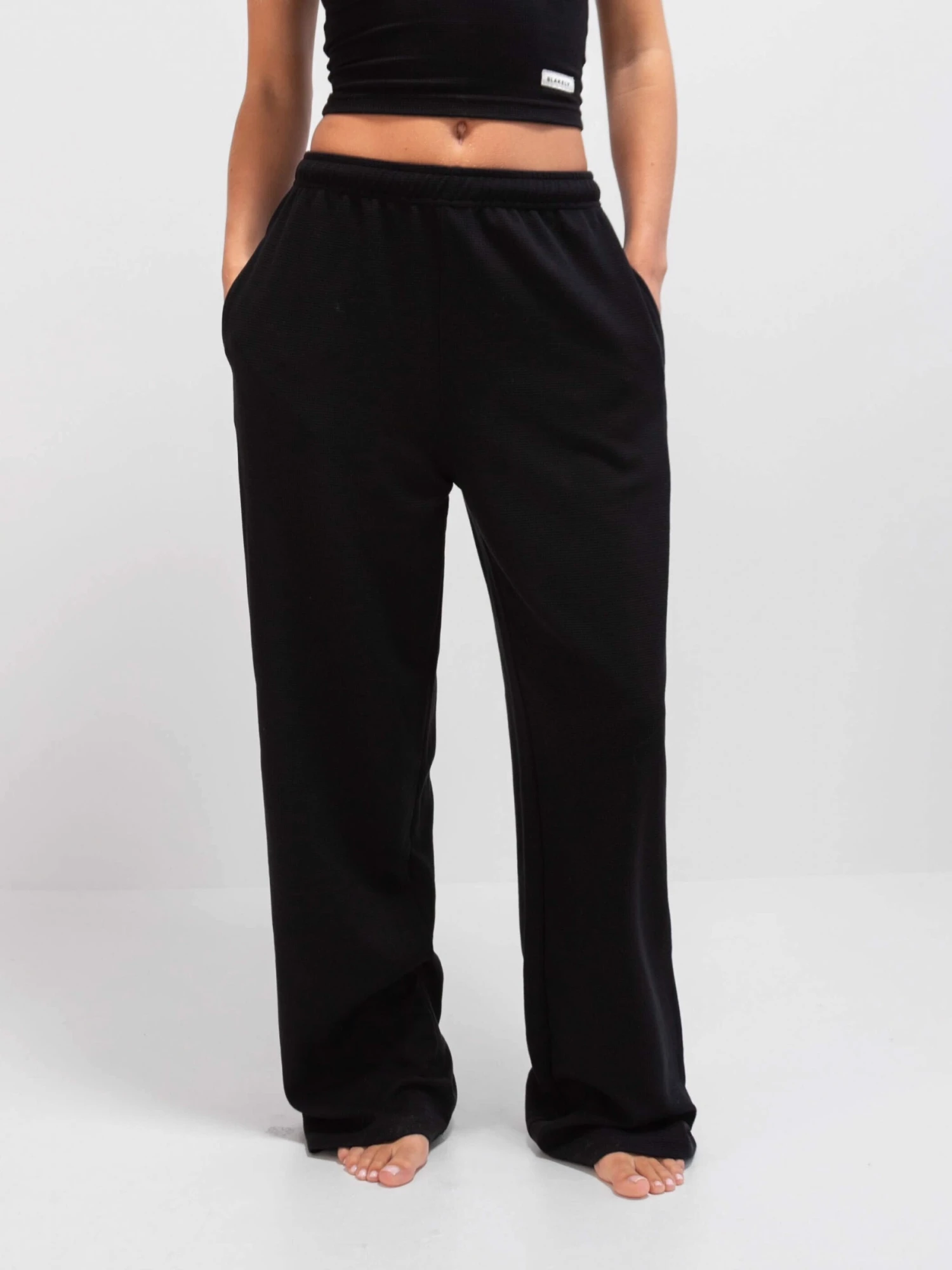 Soft Waffle Trousers - Black 1 Soft Waffle Trousers - Black