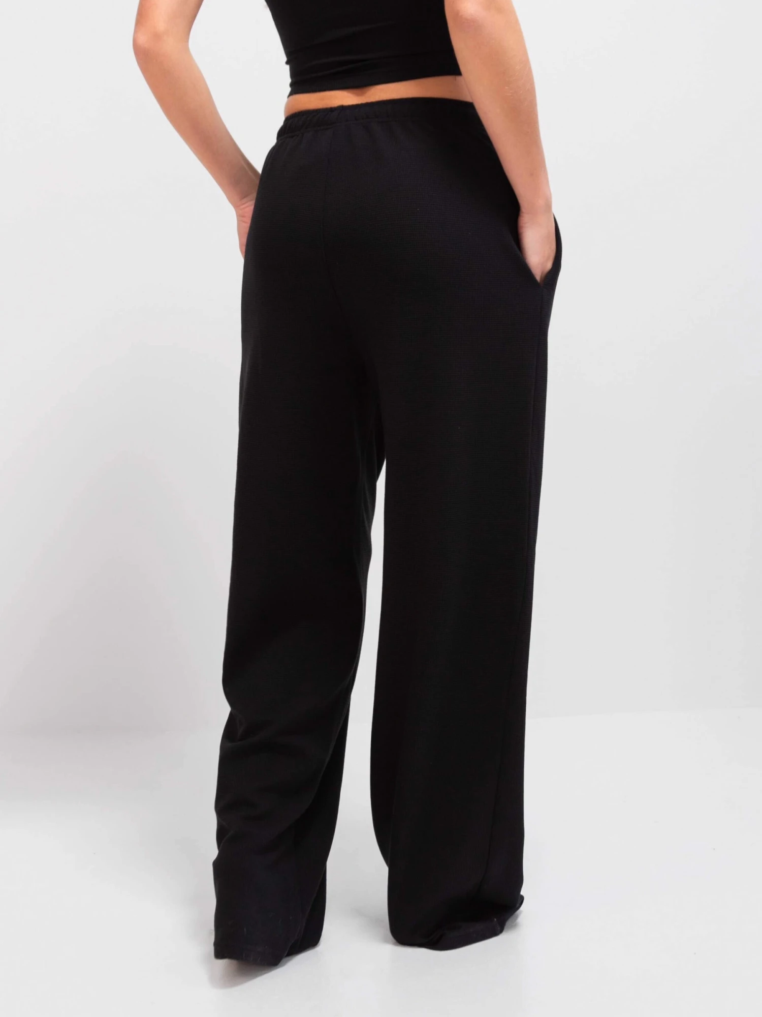 Soft Waffle Trousers - Black 2 Soft Waffle Trousers - Black - Image 2