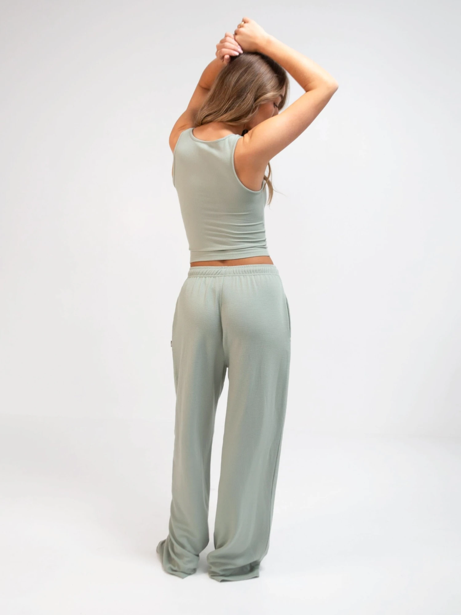 Soft Waffle Trousers - Sage Green 4 Soft Waffle Trousers - Sage Green - Image 4