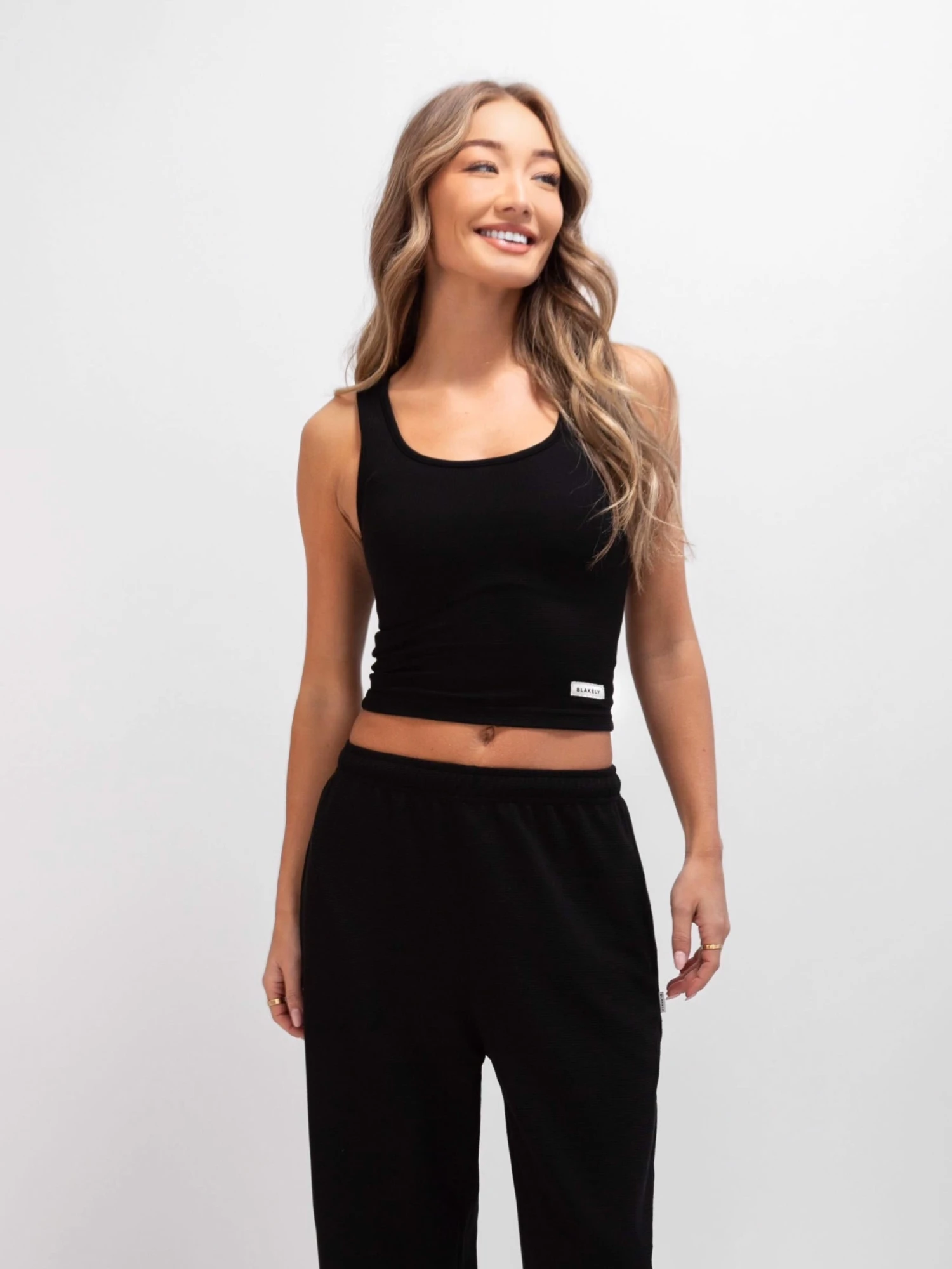 Soft Waffle Vest Top - Black 2 Soft Waffle Vest Top - Black - Image 2
