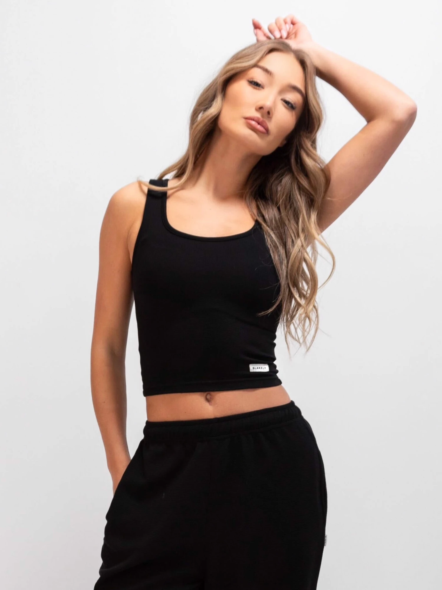 Soft Waffle Vest Top - Black 1 Soft Waffle Vest Top - Black