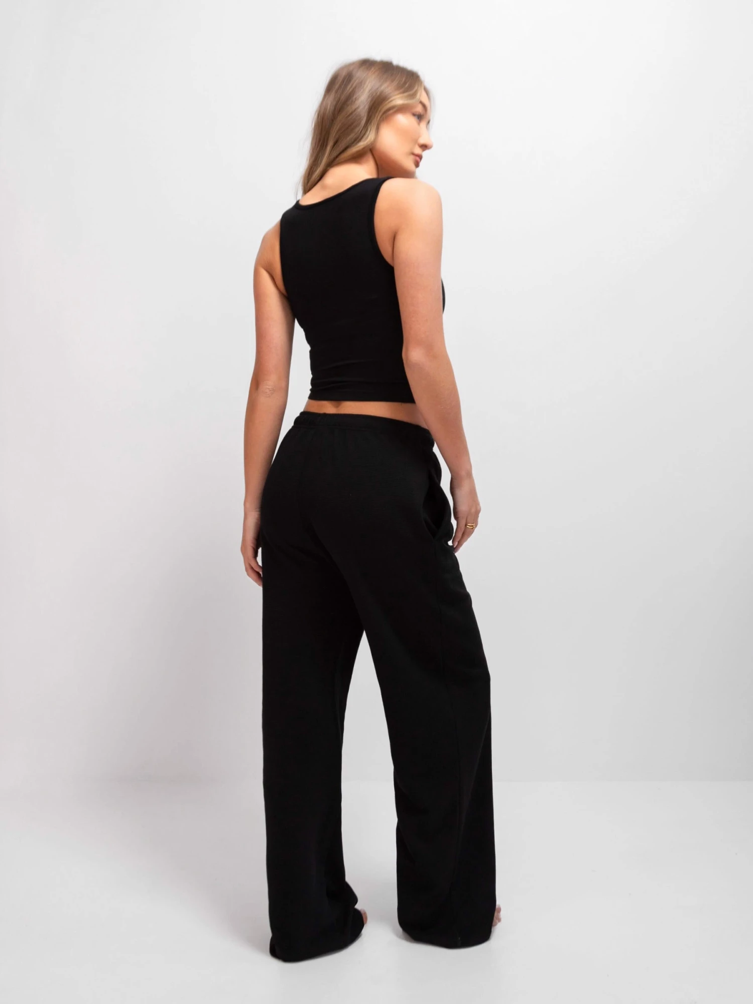 Soft Waffle Vest Top - Black 4 Soft Waffle Vest Top - Black - Image 4