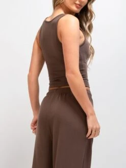 Soft Waffle Vest Top - Brown -Blakely Clothing Store 3388Brown 04D