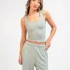 Soft Waffle Vest Top - Sage Green 13 Soft Waffle Vest Top - Sage Green -Blakely Clothing Store 3388Sage 03D