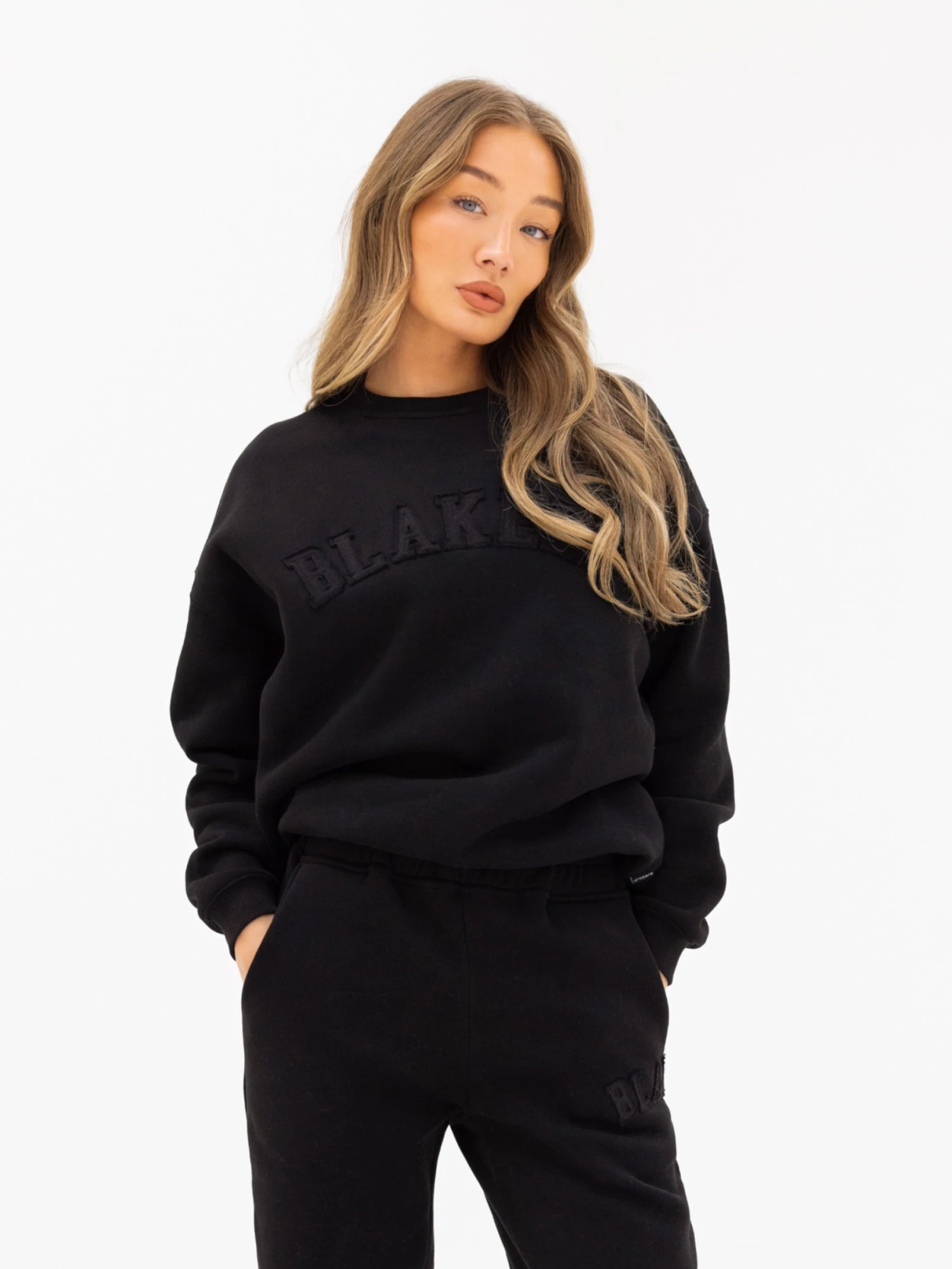 Tonal Varsity Oversized Jumper - Black 2 Tonal Varsity Oversized Jumper - Black - Image 2