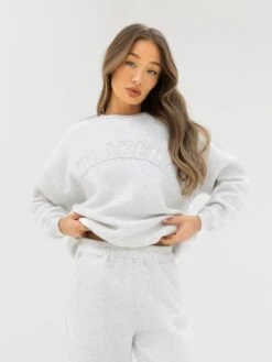 Tonal Varsity Oversized Jumper - Marl White