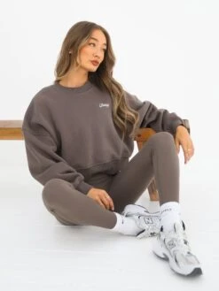 Off Duty Cropped Jumper - Ash Brown 10 Off Duty Cropped Jumper - Ash Brown -Blakely Clothing Store 3580BROWN02D