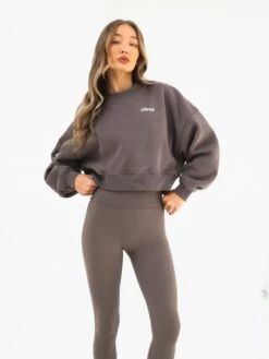 Off Duty Cropped Jumper - Ash Brown 9 Off Duty Cropped Jumper - Ash Brown -Blakely Clothing Store 3580BROWN03D