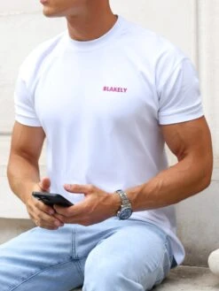 Blakely Arlo Relaxed T-Shirt - White & Pink -Blakely Clothing Store 3619WHITE04D