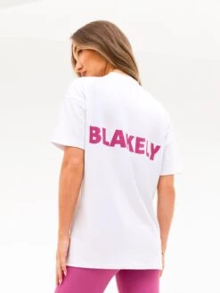 Amelie Ultra Oversized T-Shirt - White & Pink -Blakely Clothing Store 3619WMARLWHITE01D