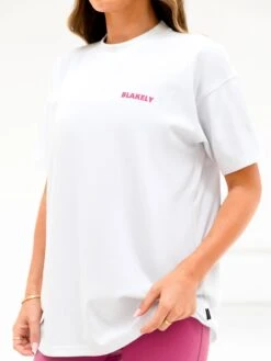 Amelie Ultra Oversized T-Shirt - White & Pink -Blakely Clothing Store 3619WMARLWHITE03D