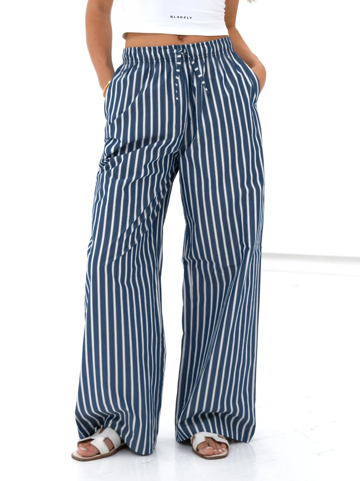Kiara Stripe Trousers - Navy 1 Kiara Stripe Trousers - Navy
