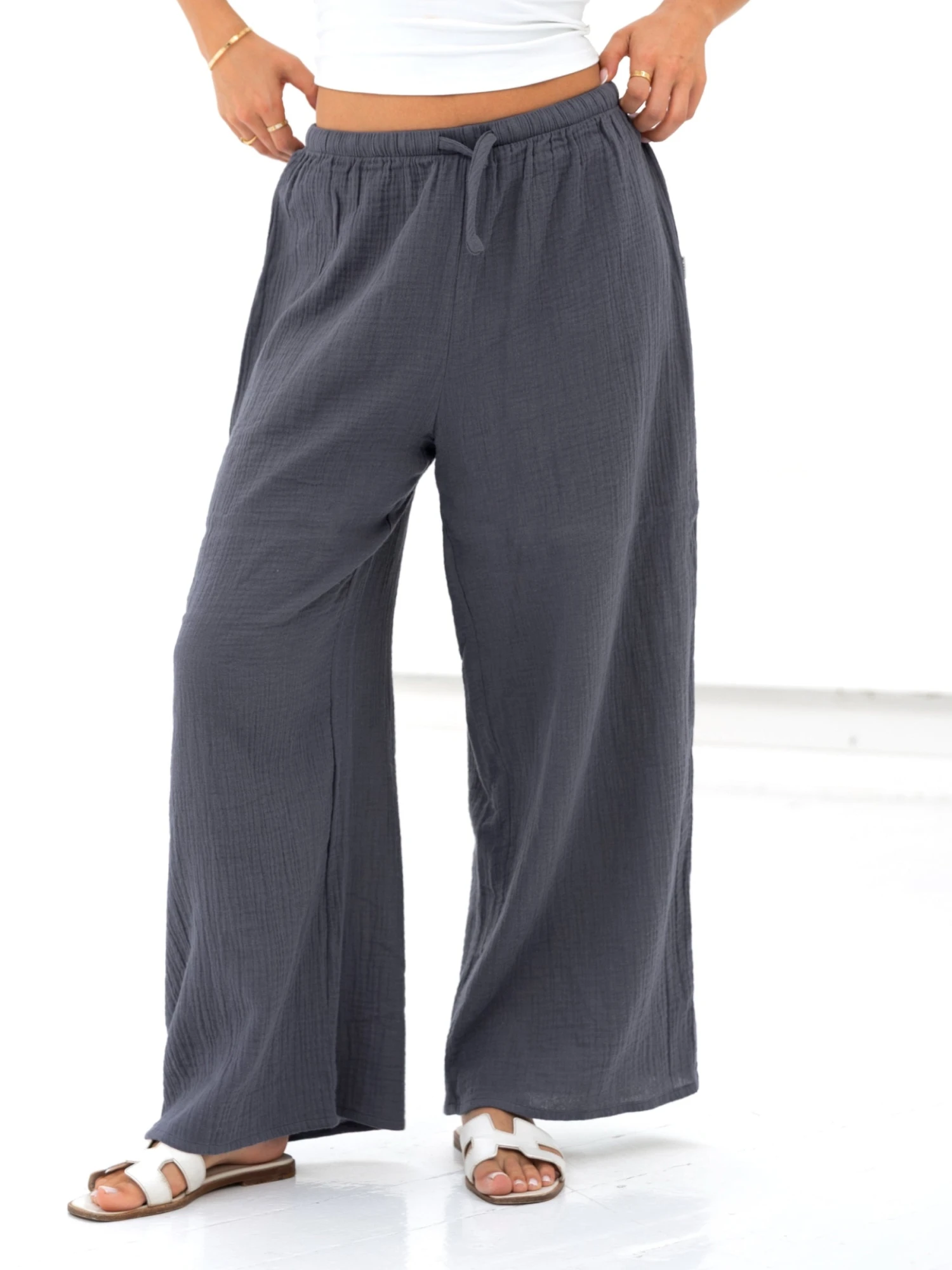Mila Wide Leg Trousers - Charcoal 1 Mila Wide Leg Trousers - Charcoal