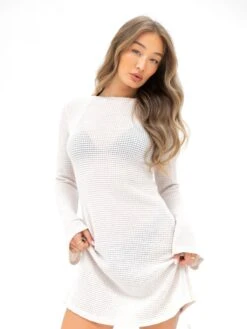 Crochet Mini Dress - Off White 10 Crochet Mini Dress - Off White -Blakely Clothing Store 3685WHITED 2