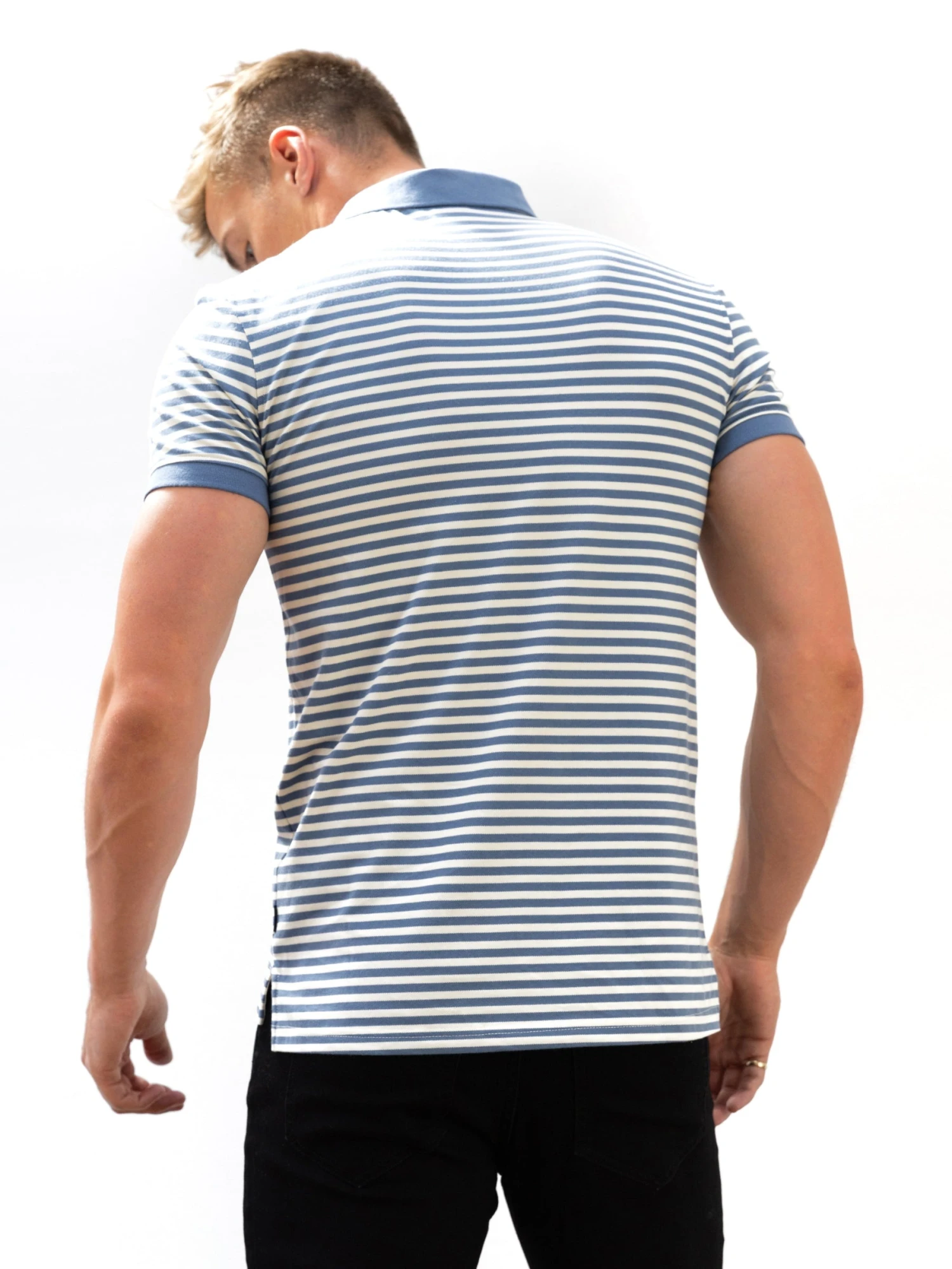 Stripe Polo Shirt - Blue 4 Stripe Polo Shirt - Blue - Image 4