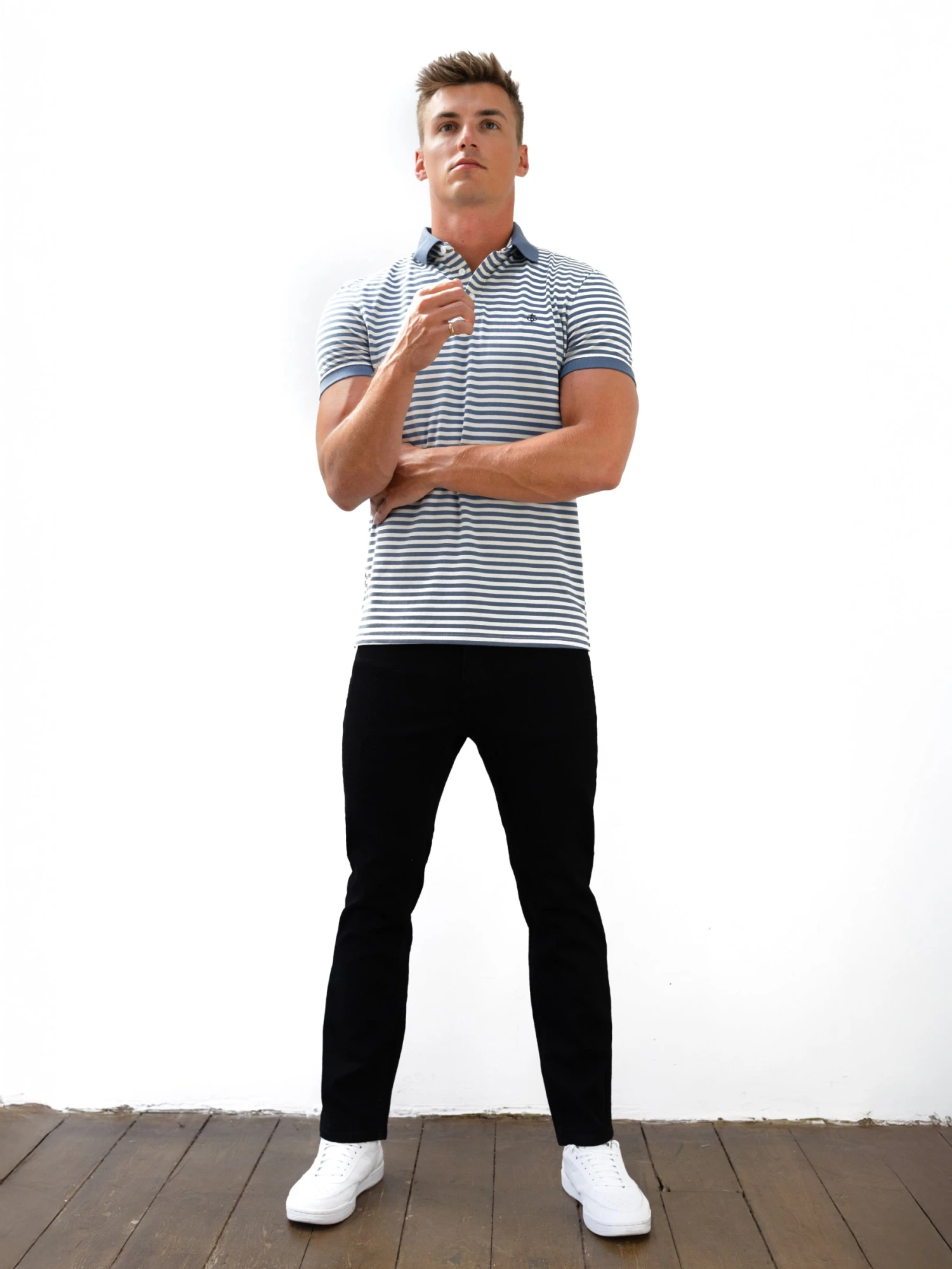 Stripe Polo Shirt - Blue 3 Stripe Polo Shirt - Blue - Image 3