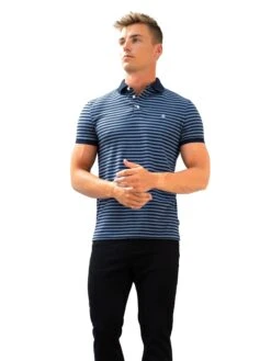 Stripe Polo Shirt - Mid Navy -Blakely Clothing Store 3710NAVYBLUE03D
