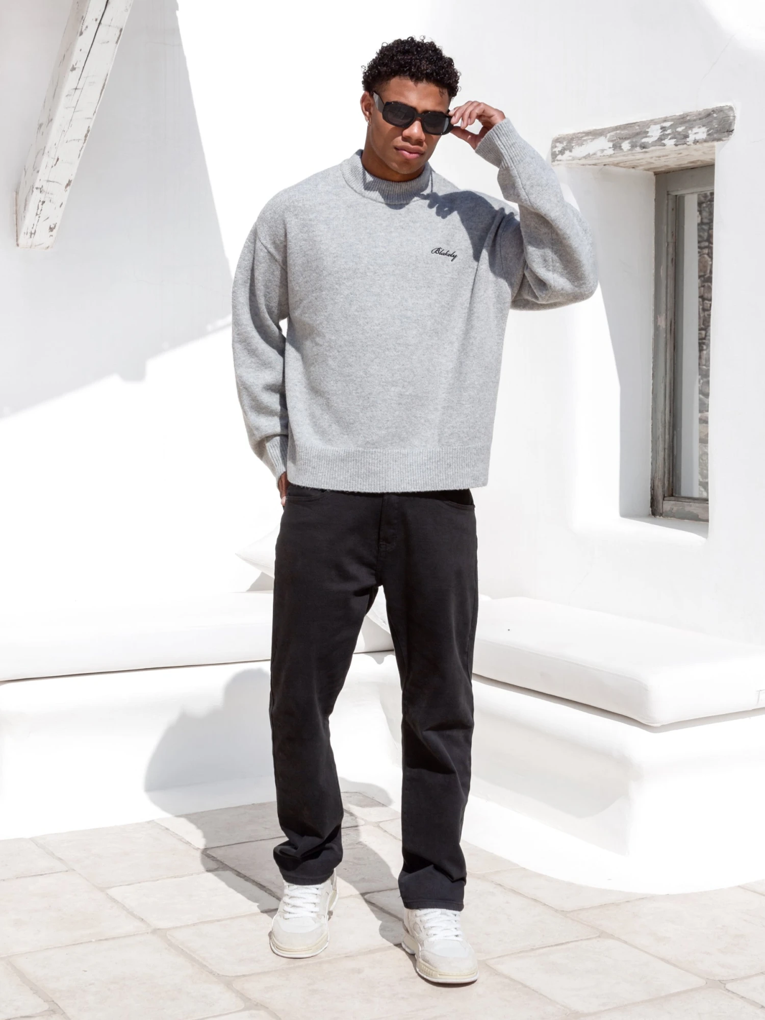 Relaxed Knitted Jumper - Marl Grey 2 Relaxed Knitted Jumper - Marl Grey - Image 2