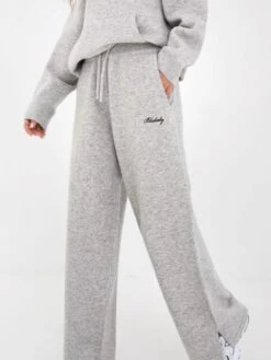 Knitted Wide Leg Sweatpants - Marl Grey -Blakely Clothing Store 6066Grey 02D