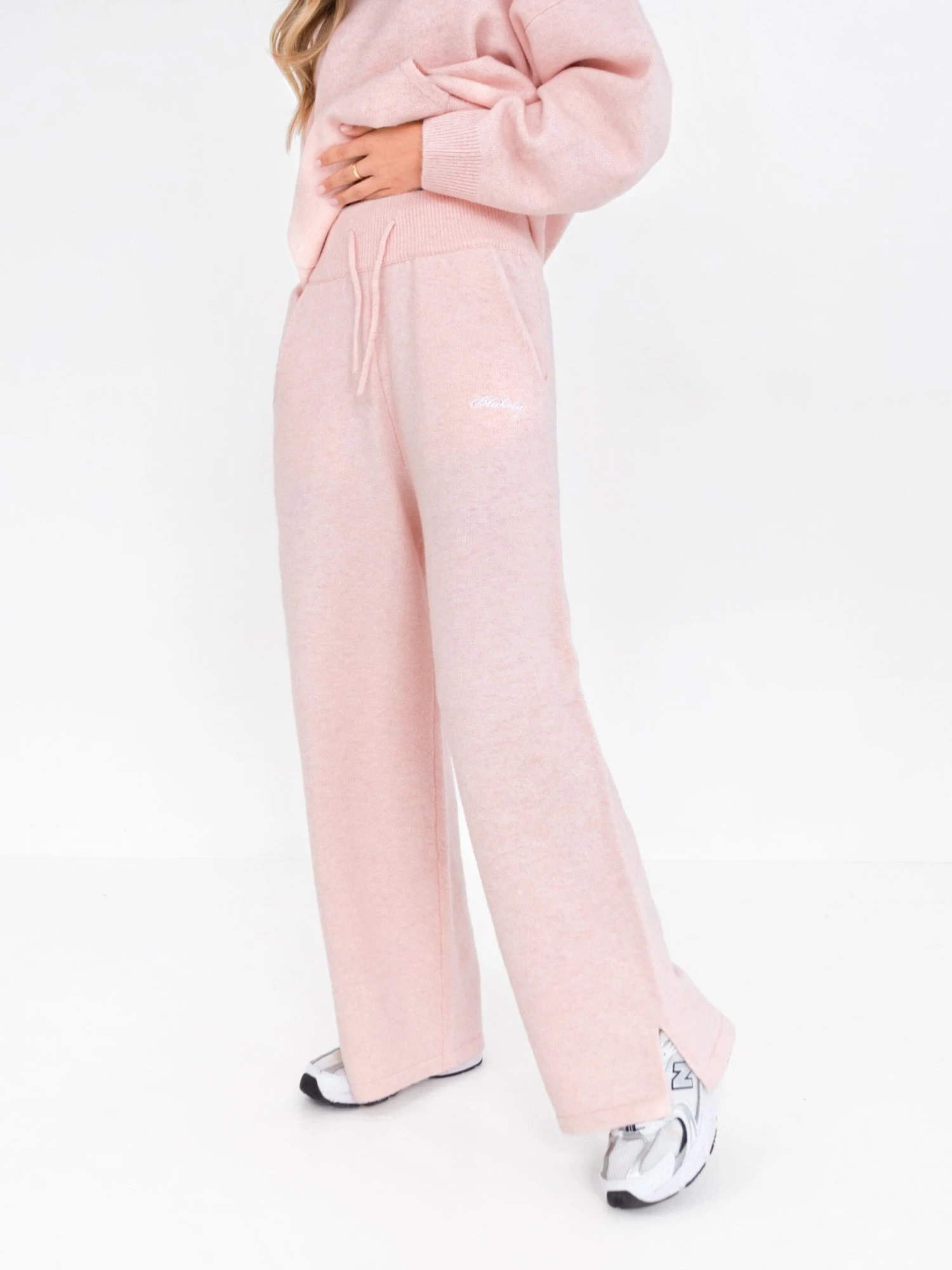 Knitted Wide Leg Sweatpants - Marshmallow Pink 3 Knitted Wide Leg Sweatpants - Marshmallow Pink - Image 3