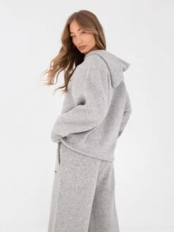 Oversized Knitted Hoodie - Marl Grey -Blakely Clothing Store 6067Grey 04D