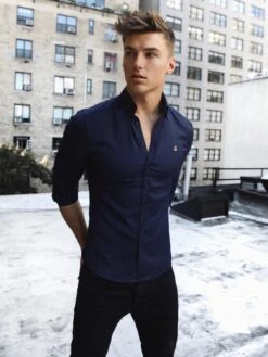 Albany Fitted Stretch Shirt - Navy -Blakely Clothing Store Albany 2