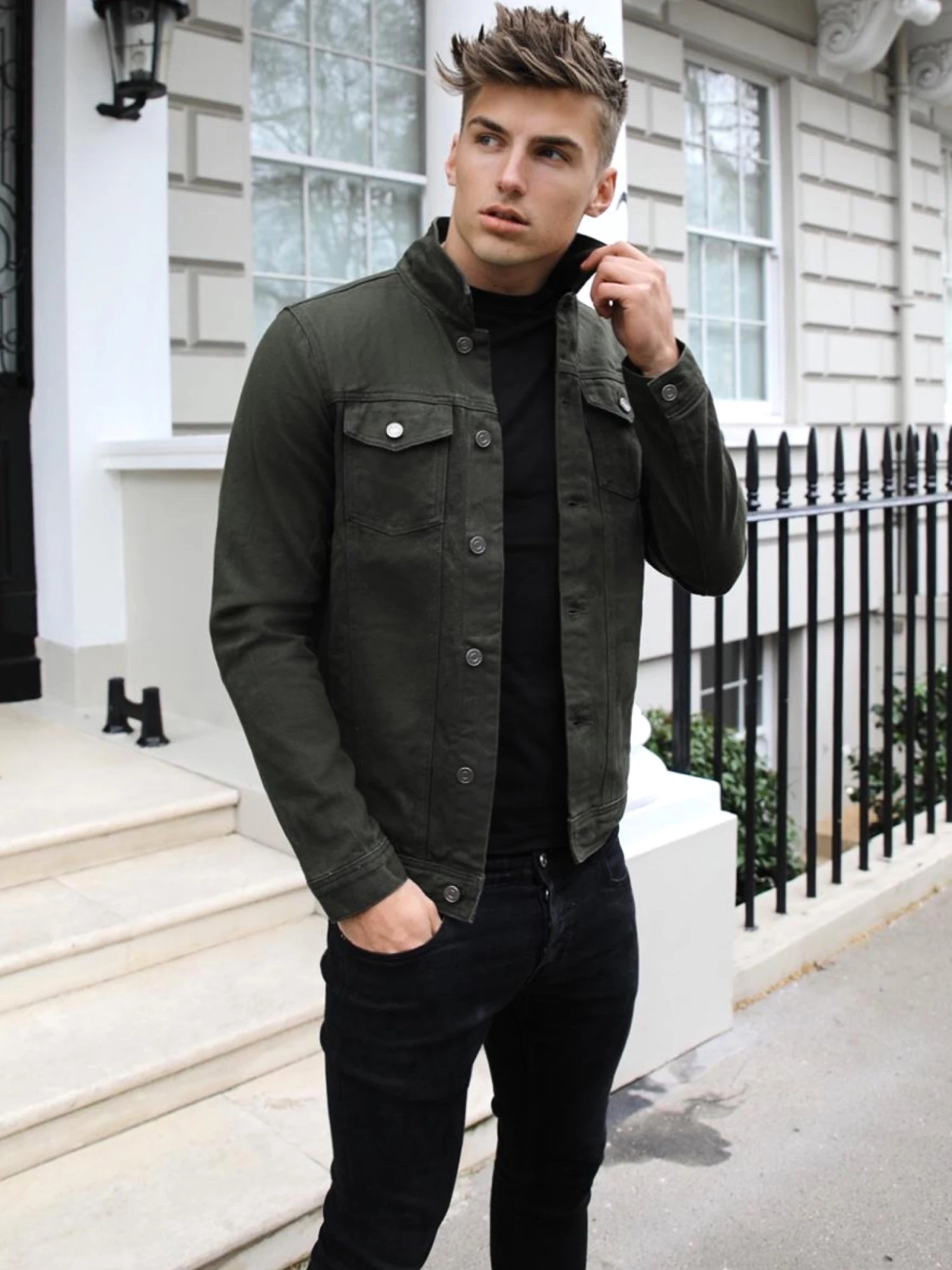 Alberta Denim Jacket - Khaki Green 2 Alberta Denim Jacket - Khaki Green - Image 2