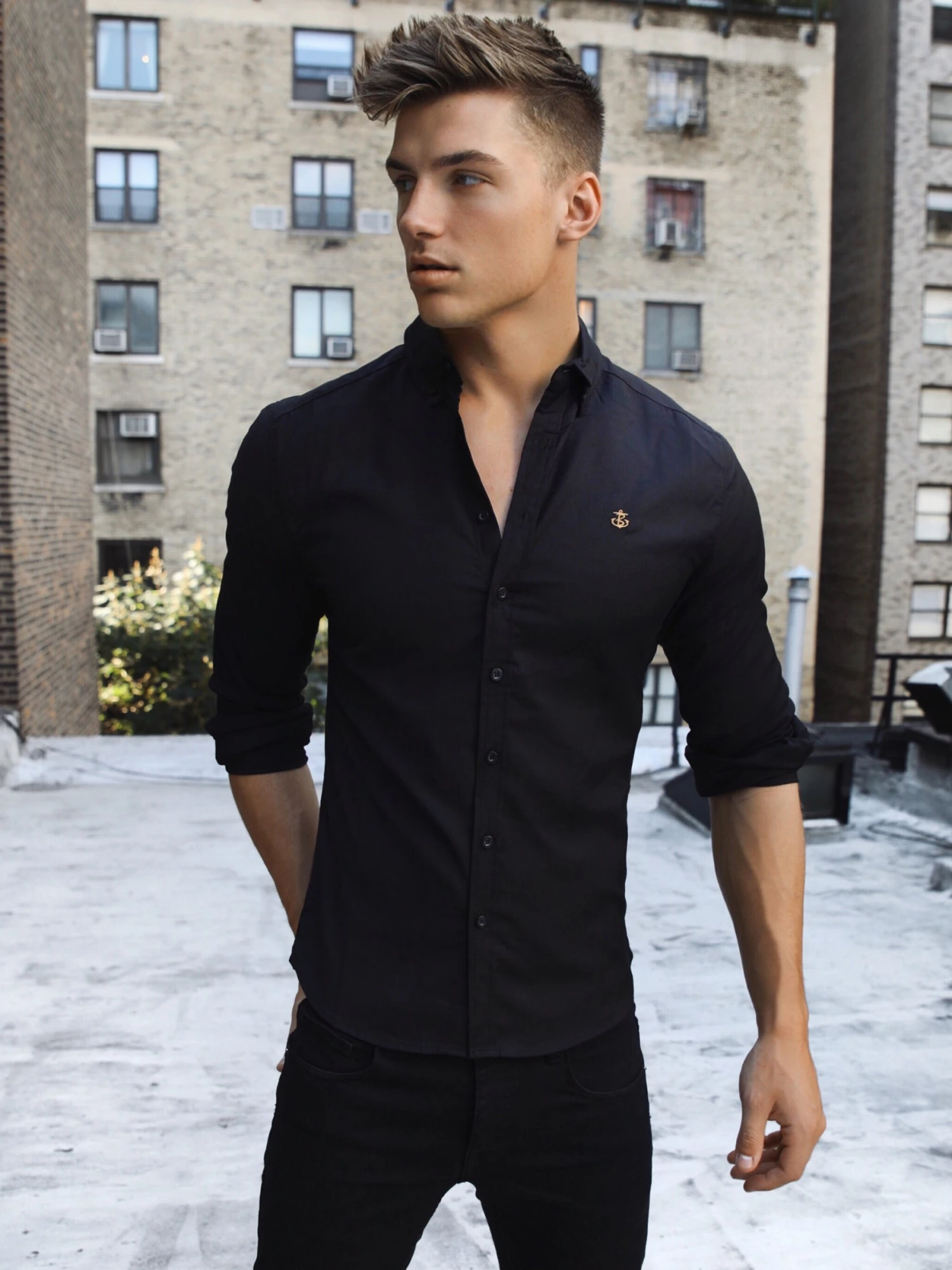 Farringdon Fitted Stretch Shirt - Black 3 Farringdon Fitted Stretch Shirt - Black - Image 3