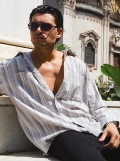 Rialto Stripe Shirt - Sand -Blakely Clothing Store Frame105