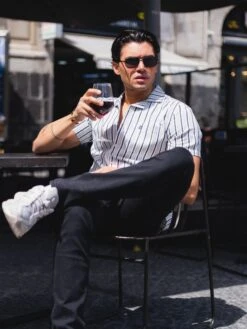 Assisi Stripe Shirt - Navy -Blakely Clothing Store Frame112