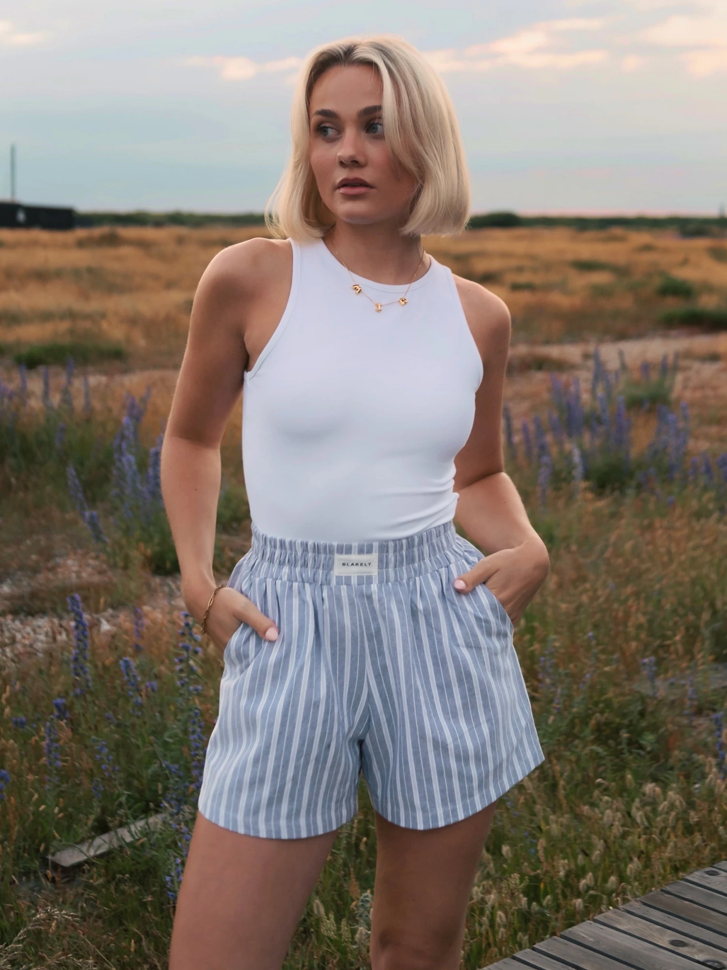 Elena Stripe Shorts - Blue 3 Elena Stripe Shorts - Blue - Image 3