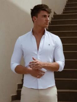 Caspian Fitted Stretch Shirt - White -Blakely Clothing Store Frame68