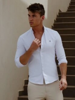 Caspian Fitted Stretch Shirt - White -Blakely Clothing Store Frame69