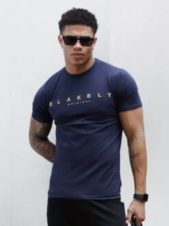 Blakely Imola T-Shirt - Navy with Gold Embroidery -Blakely Clothing Store Frame75