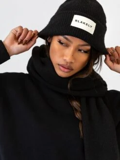 Label Knit Beanie - Black -Blakely Clothing Store H132BLACK 02D