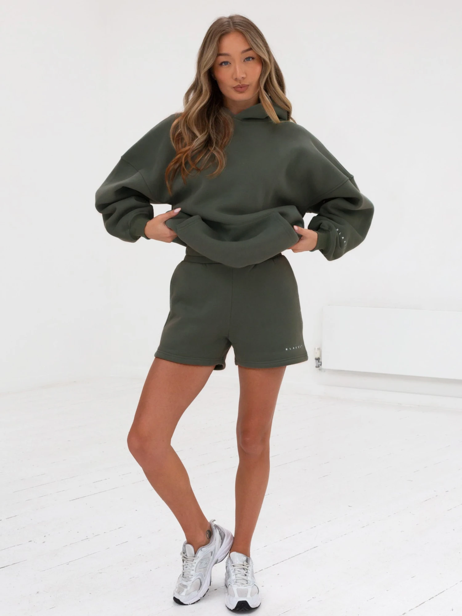 Isabel Hoodie & Jogger Shorts Set - Khaki Green 2 Isabel Hoodie & Jogger Shorts Set - Khaki Green - Image 2
