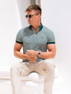 Stripe Polo Shirt - Green 10 Stripe Polo Shirt - Green -Blakely Clothing Store MEN SSUMMERBRAND17D