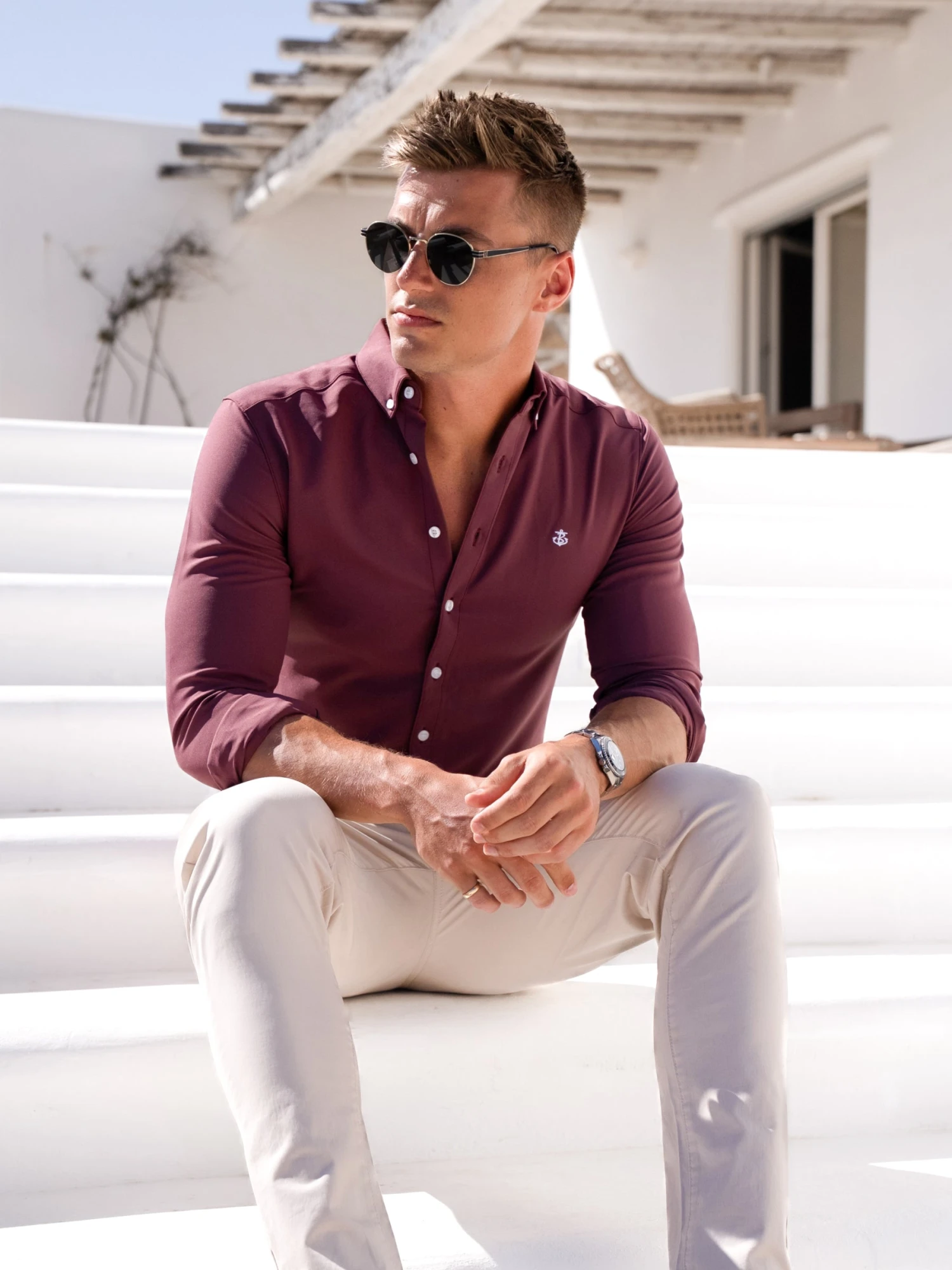 Maidstone Long Sleeve Shirt - Burgundy 1 Maidstone Long Sleeve Shirt - Burgundy