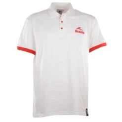 BUKTA White Polo Shirt with Contrast Red Cuffs - Made in GB