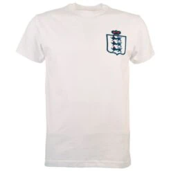 Kids England Football T-Shirt - Three Lions Embroidered White Organic Cotton