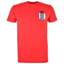 Kids England Football T-Shirt - Red Retro Three Lions Embroidered Top