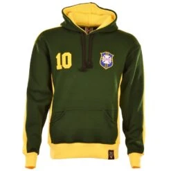 Brazil Retro Number 10 Hoodie in Iconic Green & Yellow