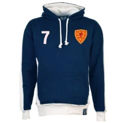 Scotland Number 7 Retro Hoodie | Vintage Navy Cotton Pullover