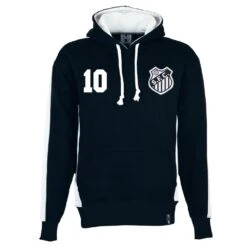 Santos Number 10 Retro Hoodie - Classic Black & White
