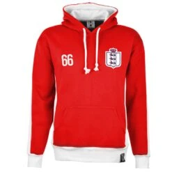 England Number 66 Retro Hoodie - Classic Red & White Vintage Style