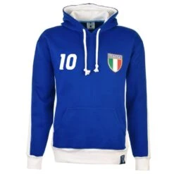 Italy Number 10 Retro Hoodie - Royal Blue Football Sweatshirt